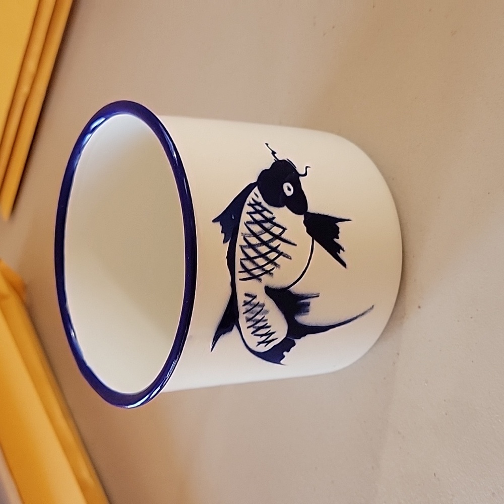 Enamel Blue and White Catfish Mug